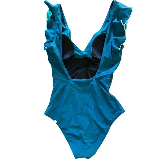 Summersalt The Ruffle Backflip One Piece Swimsuit Teal Blue Green Womens 4LT - Picture 3 of 5